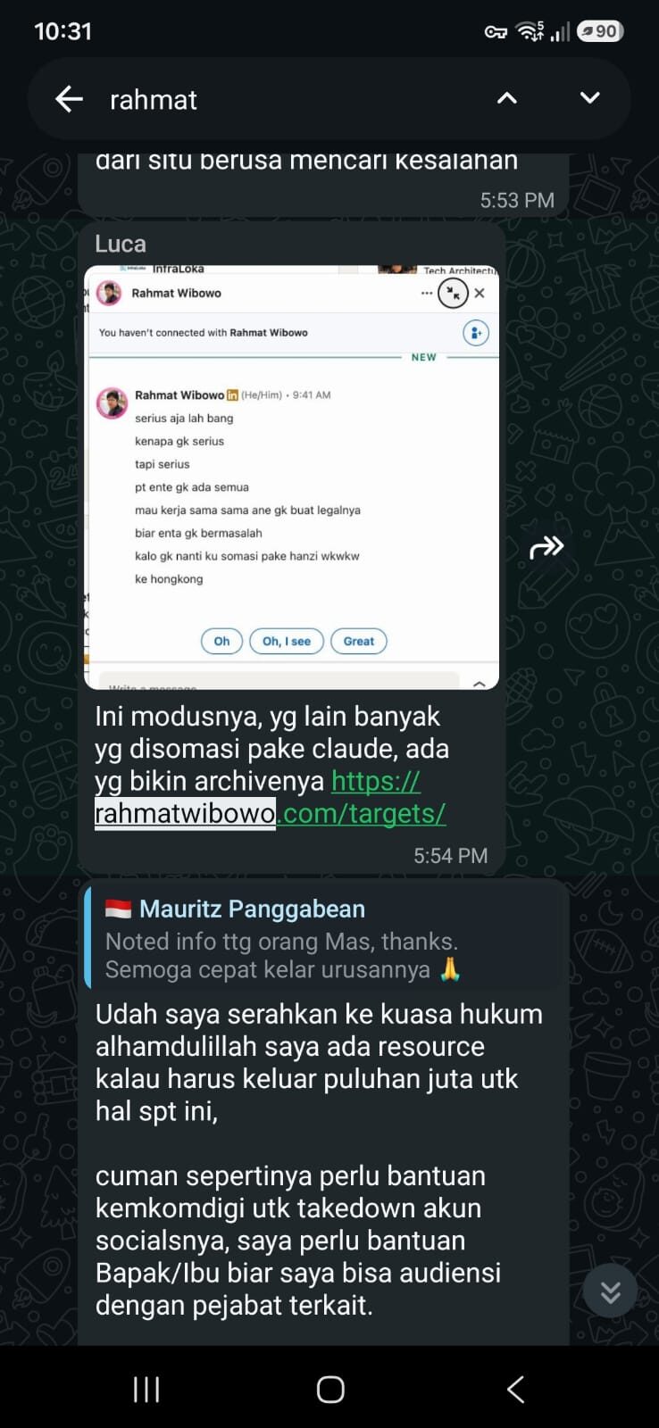 Evidence A-1: his replies in the group