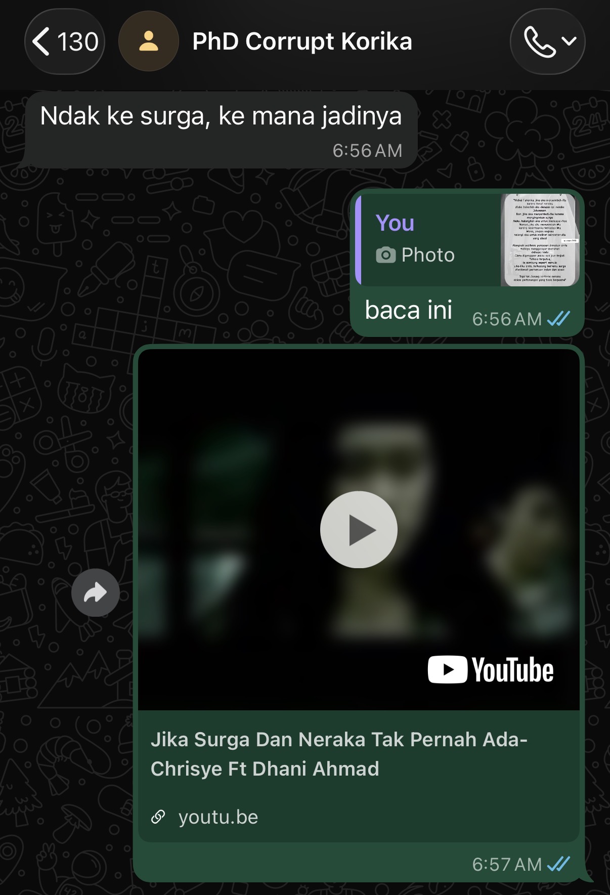 Chat linking a song about heaven and hell