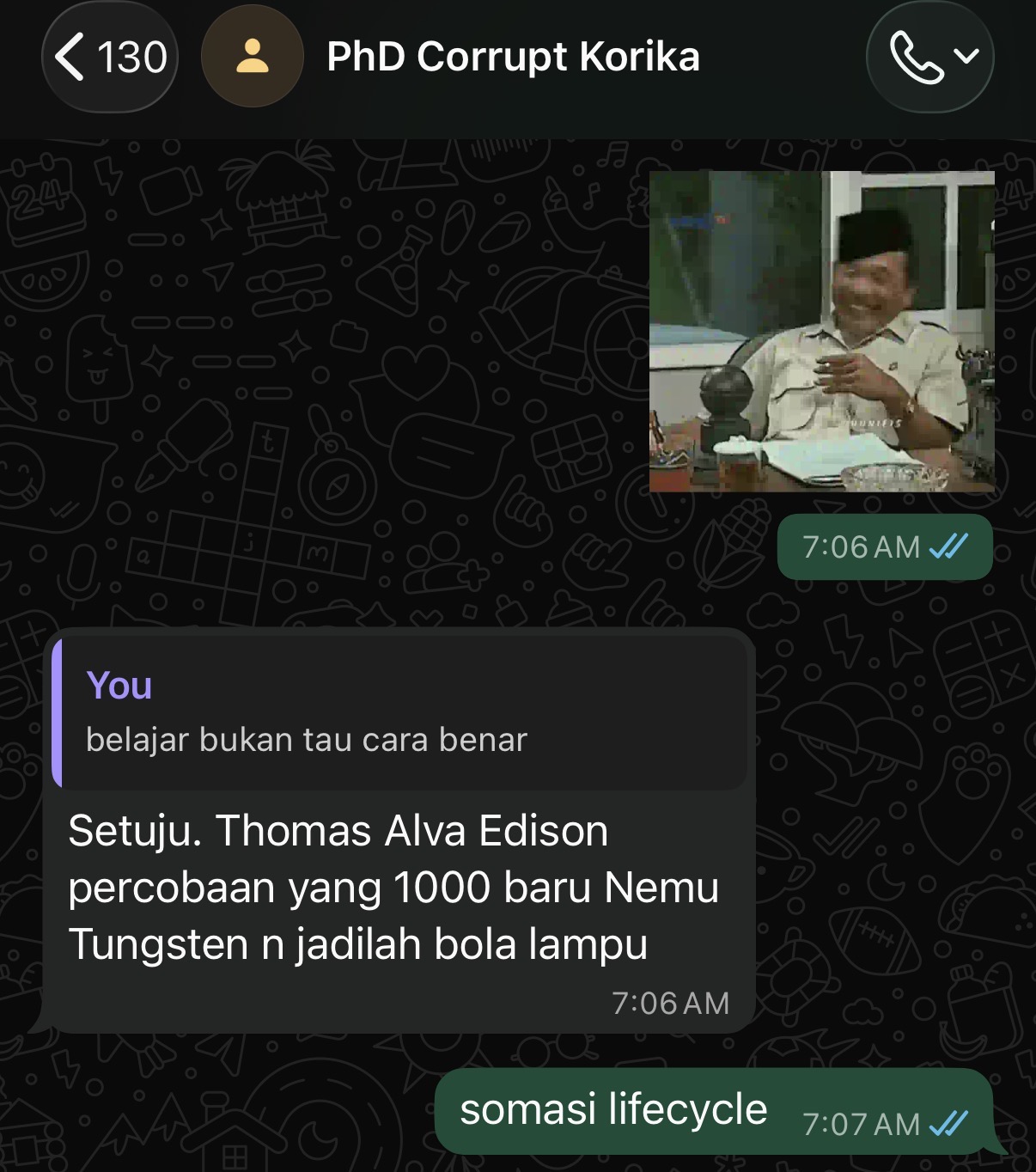 Chat comparing repeated attempts with Edison and tungsten