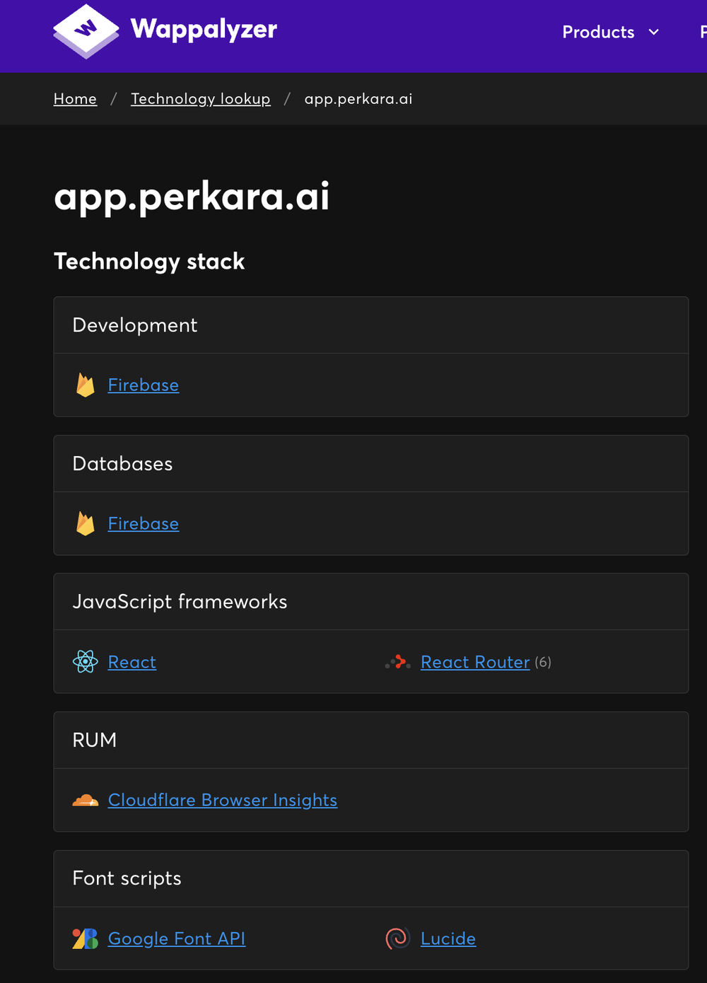 Wappalyzer app.perkara.ai
