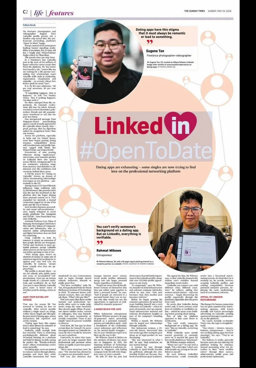 Halaman C2 The Sunday Times (grup The Straits Times), 24 Mei 2026, dengan artikel #OpenToDate